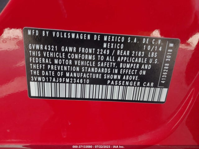 3VWD17AJ9FM234610 Volkswagen Jetta Sedan 1.8t Se
