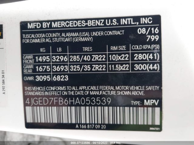 4JGED7FB6HA053539 Mercedes-Benz Gle Amg Gle 63 S