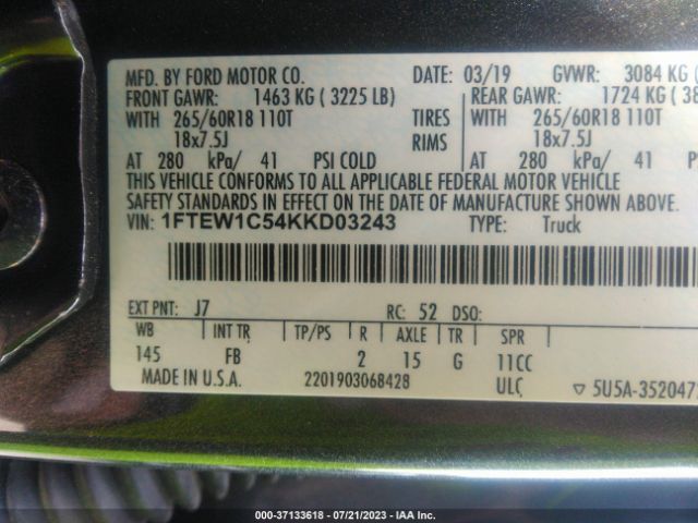 1FTEW1C54KKD03243 Ford F-150 Xl/xlt/lariat