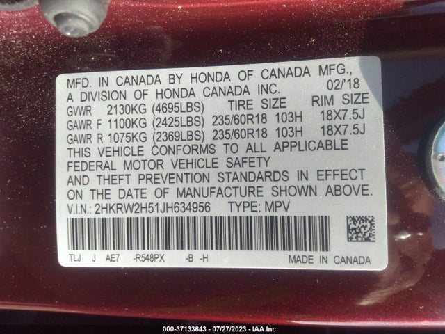 Honda CR-V EX 2018 2HKRW2H51JH634956 Image 9