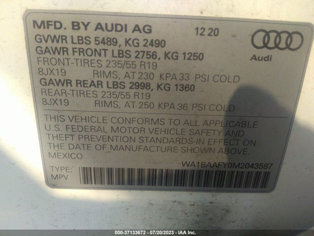 WA1BAAFY0M2043587 Audi Q5 Premium Plus