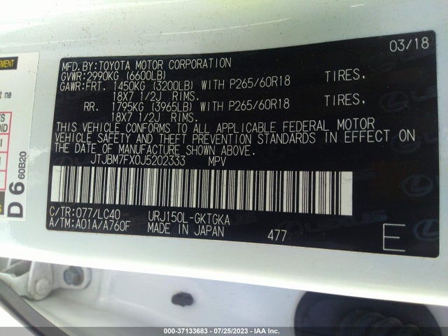 JTJBM7FX0J5202333 Lexus Gx Gx 460