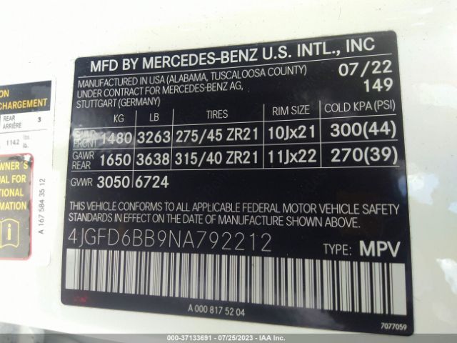 4JGFD6BB9NA792212 Mercedes-Benz Gle Amg Gle 53