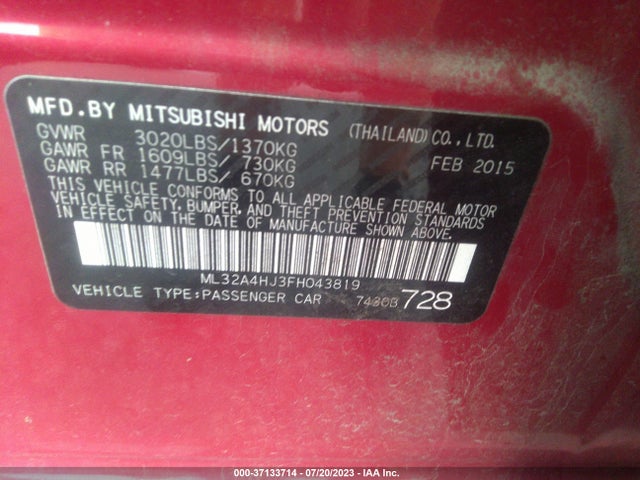ML32A4HJ3FH043819 Mitsubishi Mirage Es/rf