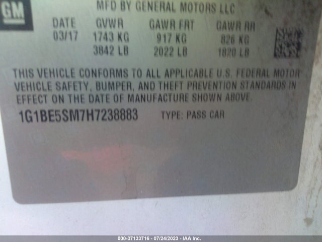 Chevrolet CRUZE LT 2017 1G1BE5SM7H7238883 Image 15