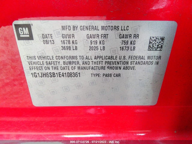 Chevrolet Sonic Rs 2014 1G1JH6SB1E4108361 Image 16