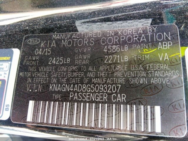 KNAGN4AD8G5093207 KIA Optima Hybrid Ex