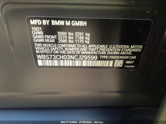 2022 BMW M5, VIN: WBS73CH03NCJ29599
