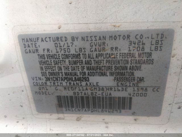 3N1CN7AP0HL846293 Nissan Versa Sedan Sv