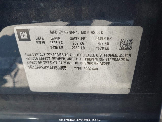 Chevrolet SONIC LTZ 2016 1G1JE6SB8G4150005 Image 9