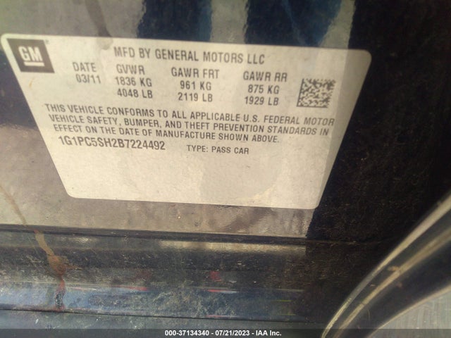 2011 CHEVROLET CRUZE LS VIN: 1G1PC5SH2B7224492