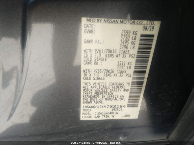 1N6AD0ER2KN788184 Nissan Frontier Sv