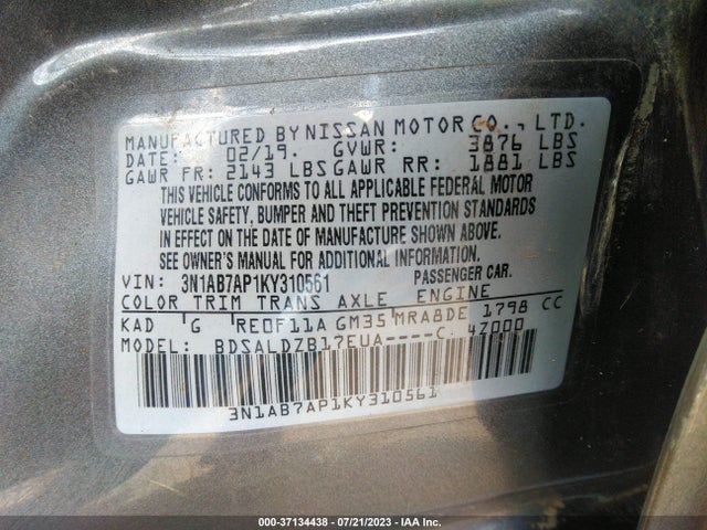 Nissan SENTRA SV 2019 3N1AB7AP1KY310561 Image 9
