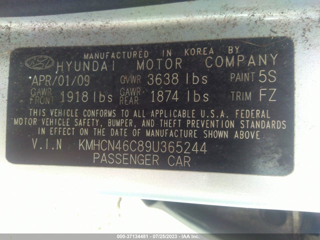 2009 HYUNDAI ACCENT AUTO GLS VIN: KMHCN46C89U365244