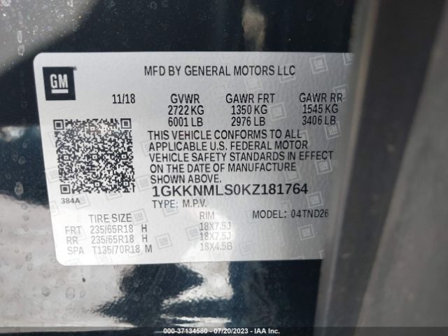 1GKKNMLS0KZ181764 GMC ACADIA SLT