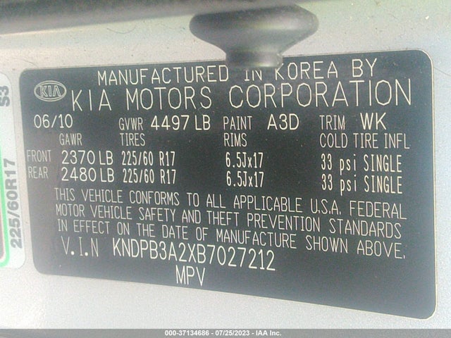 2011 KIA SPORTAGE LX VIN: KNDPB3A2XB7027212