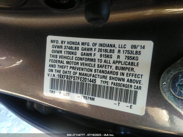 Honda Civic Sedan Lx 2015 19XFB2F57FE201445 Image 9