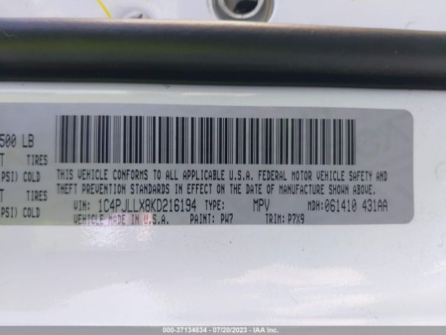 1C4PJLLX8KD216194 Jeep Cherokee Latitude Plus
