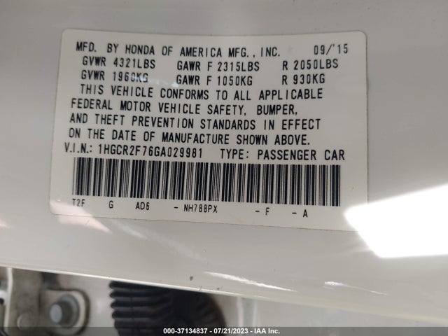 Honda Accord Sedan Ex 2016 1HGCR2F76GA029981 Image 9