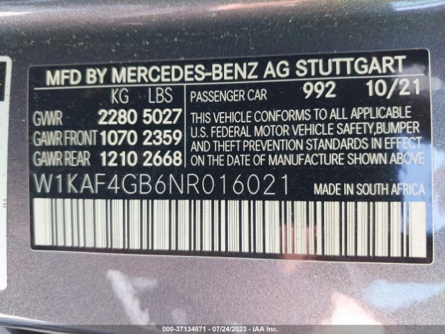 W1KAF4GB6NR016021 Mercedes-Benz C-class C 300