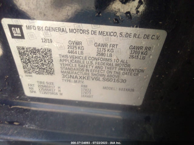 Chevrolet EQUINOX LT 2020 3GNAXKEV6LS601630 Image 9