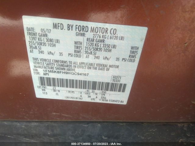 1FM5K8FH9HGC94167 Ford Explorer Limited