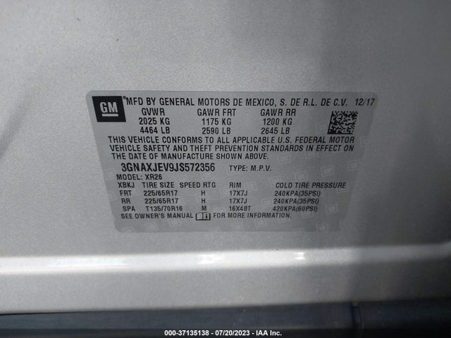 Chevrolet EQUINOX LT 2018 3GNAXJEV9JS572356 Image 16