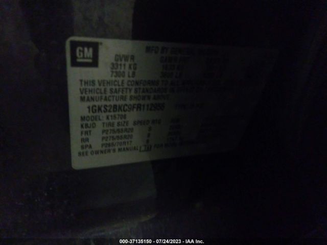 1GKS2BKC9FR112956 GMC YUKON SLT