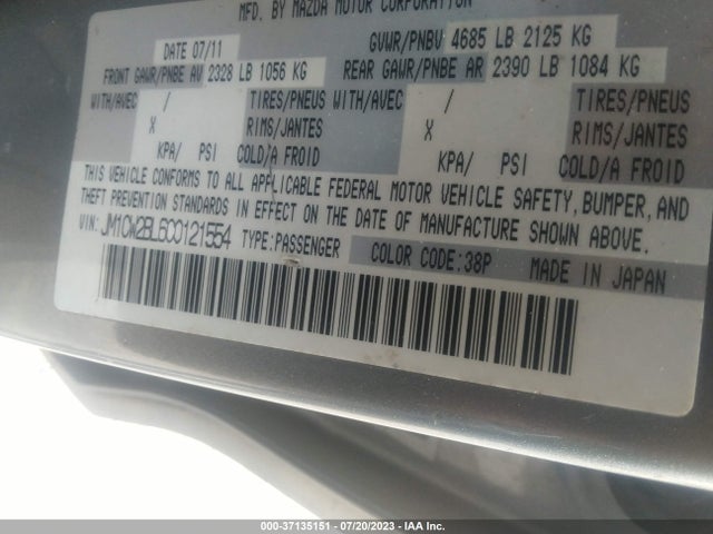 2012 MAZDA MAZDA5 SPORT VIN: JM1CW2BL6C0121554