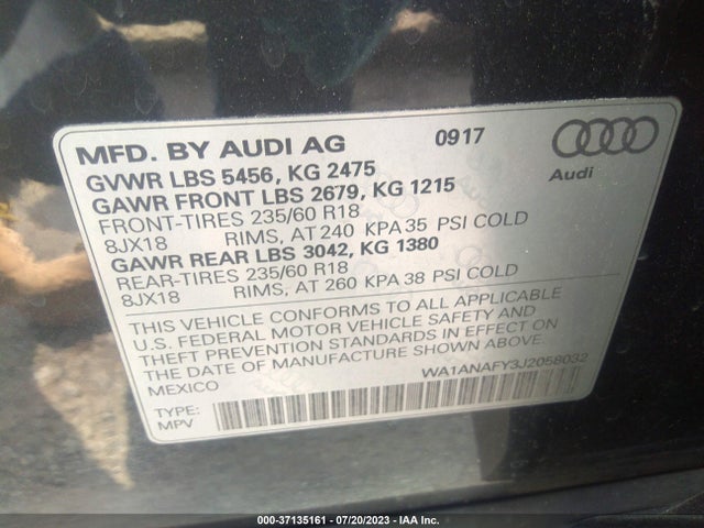 WA1ANAFY3J2058032 Audi Q5 Premium/tech Premium