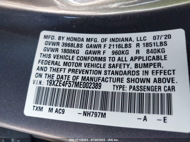 Honda INSIGHT EX 2021 19XZE4F57ME002389 Image 16