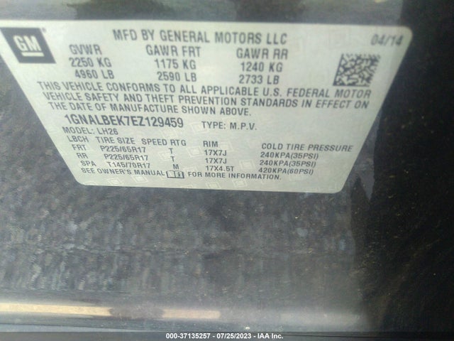 Chevrolet EQUINOX 1LT 2014 1GNALBEK7EZ129459 Image 9