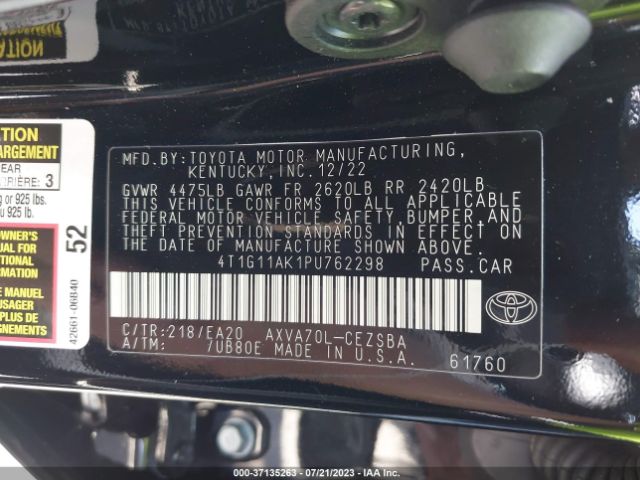 4T1G11AK1PU762298 Toyota Camry Se/se Nightshade