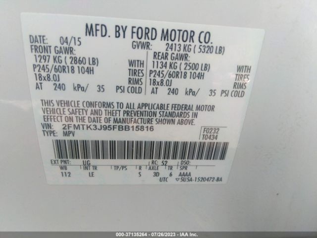 2FMTK3J95FBB15816 Ford EDGE SEL