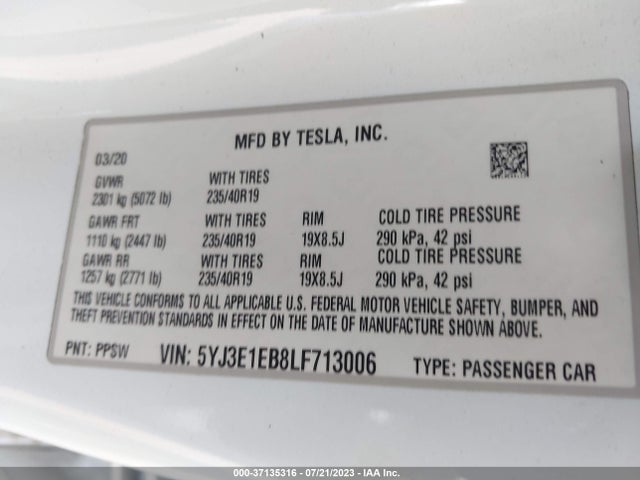 Tesla Model 3 Long Range 2020 5YJ3E1EB8LF713006 Image 17