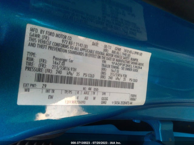 2014 FORD FOCUS SE VIN: 1FADP3F26EL136264