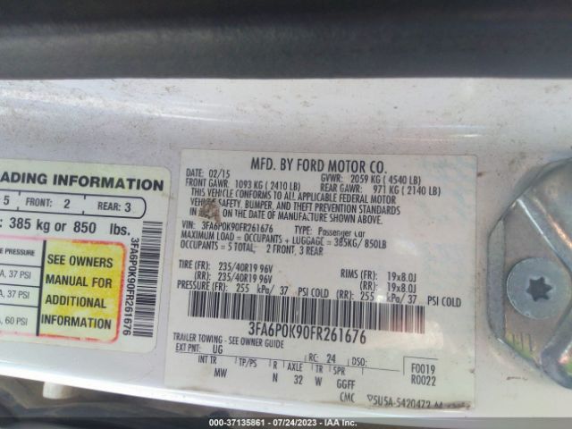 3FA6P0K90FR261676 Ford Fusion Titanium