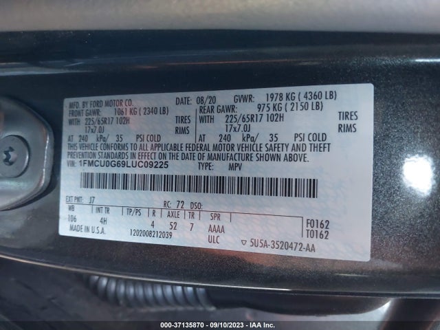 Ford ESCAPE SE 2020 1FMCU0G69LUC09225 Image 9