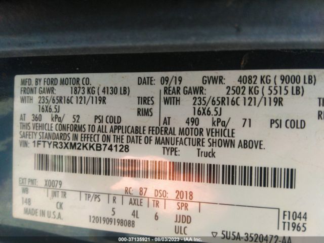 1FTYR3XM2KKB74128 Ford TRANSIT VAN