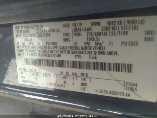 1FTYR3XM2KKB74145 Ford TRANSIT VAN