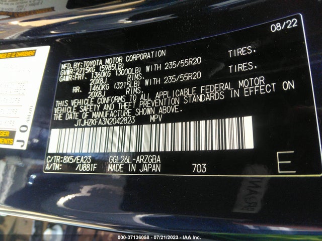 JTJHZKFA3N2042823 Lexus Rx Rx 350l