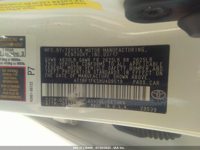 Toyota CAMRY XLE 2017 4T1BF1FK5HU409519 Image 9