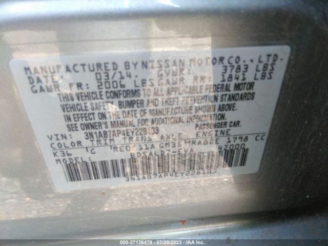 3N1AB7AP4EY228103 Nissan Sentra S/fe+ S/sv/fe+ Sv/sr/sl