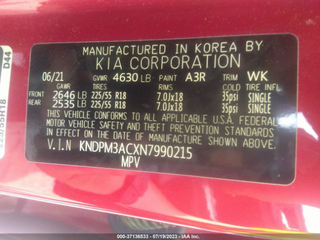 KNDPM3ACXN7990215 KIA Sportage Lx