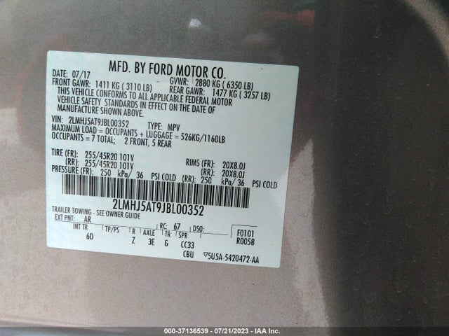 2018 Lincoln MKT, VIN: 2LMHJ5AT9JBL00352