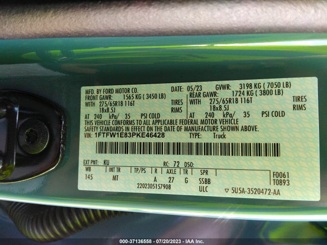 2023 FORD F-150 XL/XLT/LARIAT VIN: 1FTFW1E83PKE46428