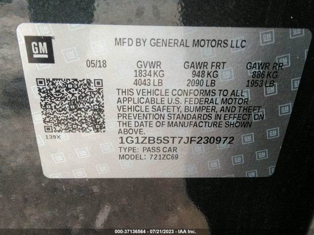 Chevrolet MALIBU LS 2018 1G1ZB5ST7JF230972 Image 9