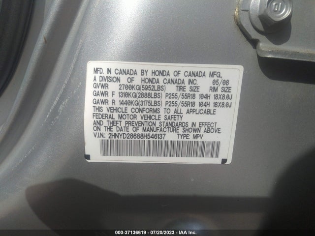 37136619 :رقم المزاد ، 2HNYD28688H546137 vin ، 2008 Acura Mdx Tech/pwr Tail Gate مزاد بيع