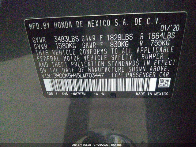 Honda FIT LX 2020 3HGGK5H45LM703447 Image 9