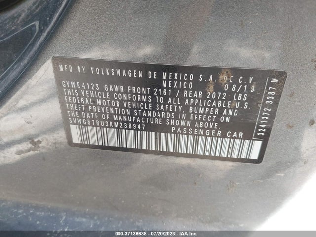 3VWG57BU3KM238947 Volkswagen Jetta Sel Premium